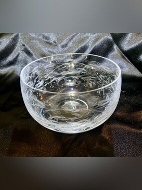 Vintage Bohemian Hand Blown Etched Glass Serving Bowl - Swirl Design